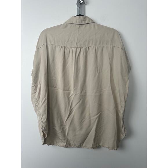 Quince Womens Size M Khaki Vintage Wash Tencel Boxy Button Camp Shirt Top C12 - Picture 4 of 6